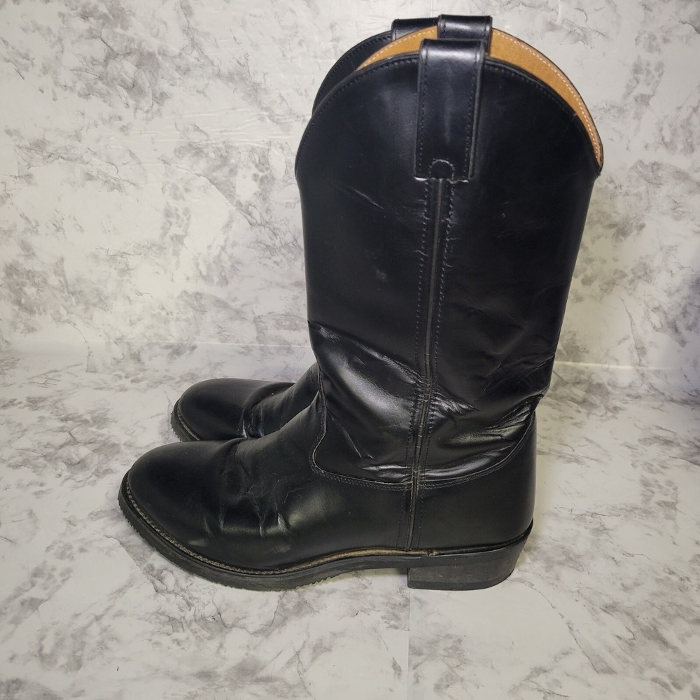Old West Mens MB2065 Black Leather Cowboy Roper Boots Size 9.5 EE Wide Round Toe